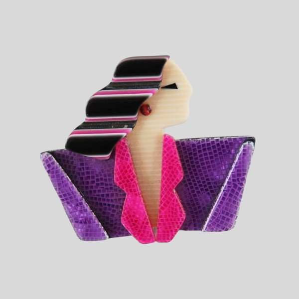 vintage lea stein art deco woman brooch